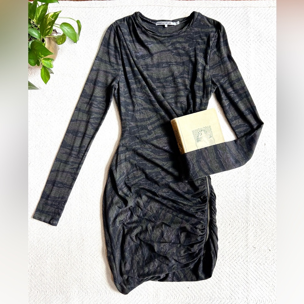 Pam & Gela Camo Long Sleeve Jersey Knit Dress